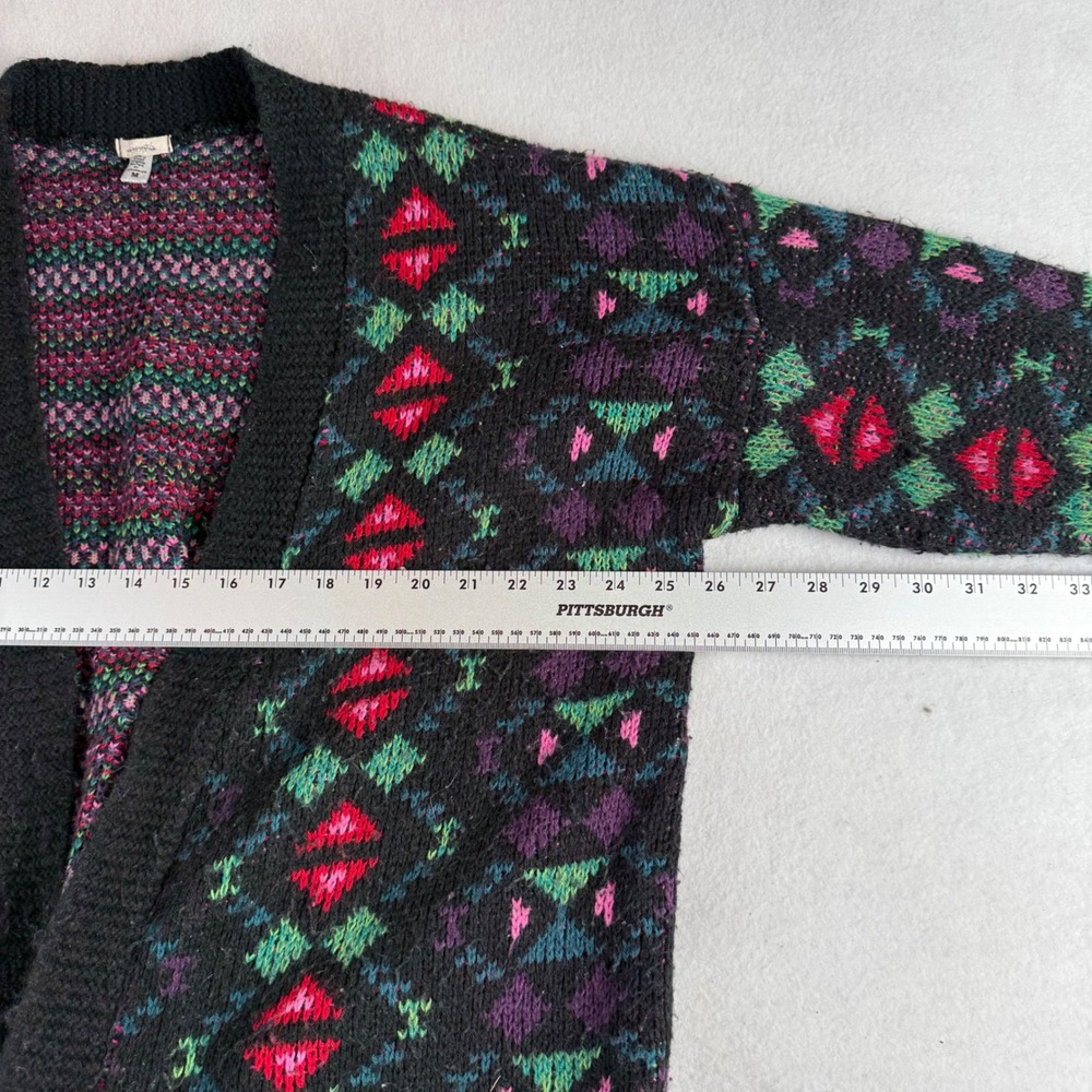 Ecote Urban Outfitters Womens M Black Geometric Fair Isle Open Front Cardigan - Picture 5 of 6